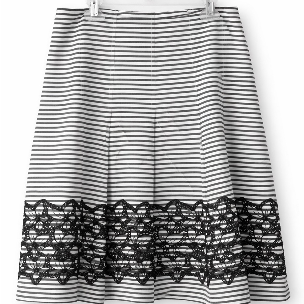 Harold's Black and White Striped A-Line Skirt with Black Lace Band